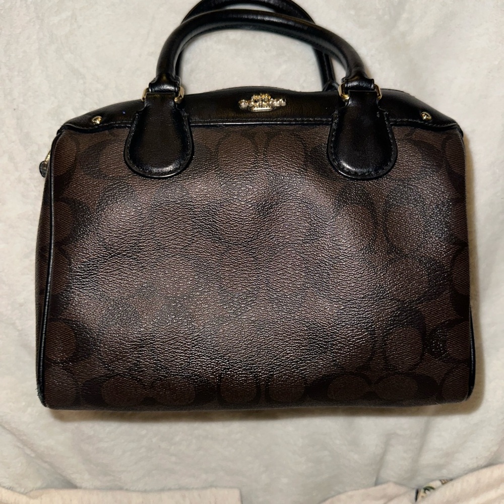 Coach Brown and Black canvas speedy Women's Bag purse small with strap